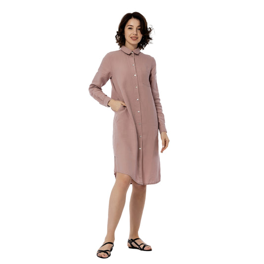 Linen Shirt-Dress - Dusty Rose - Luxury Medium Thick Linen