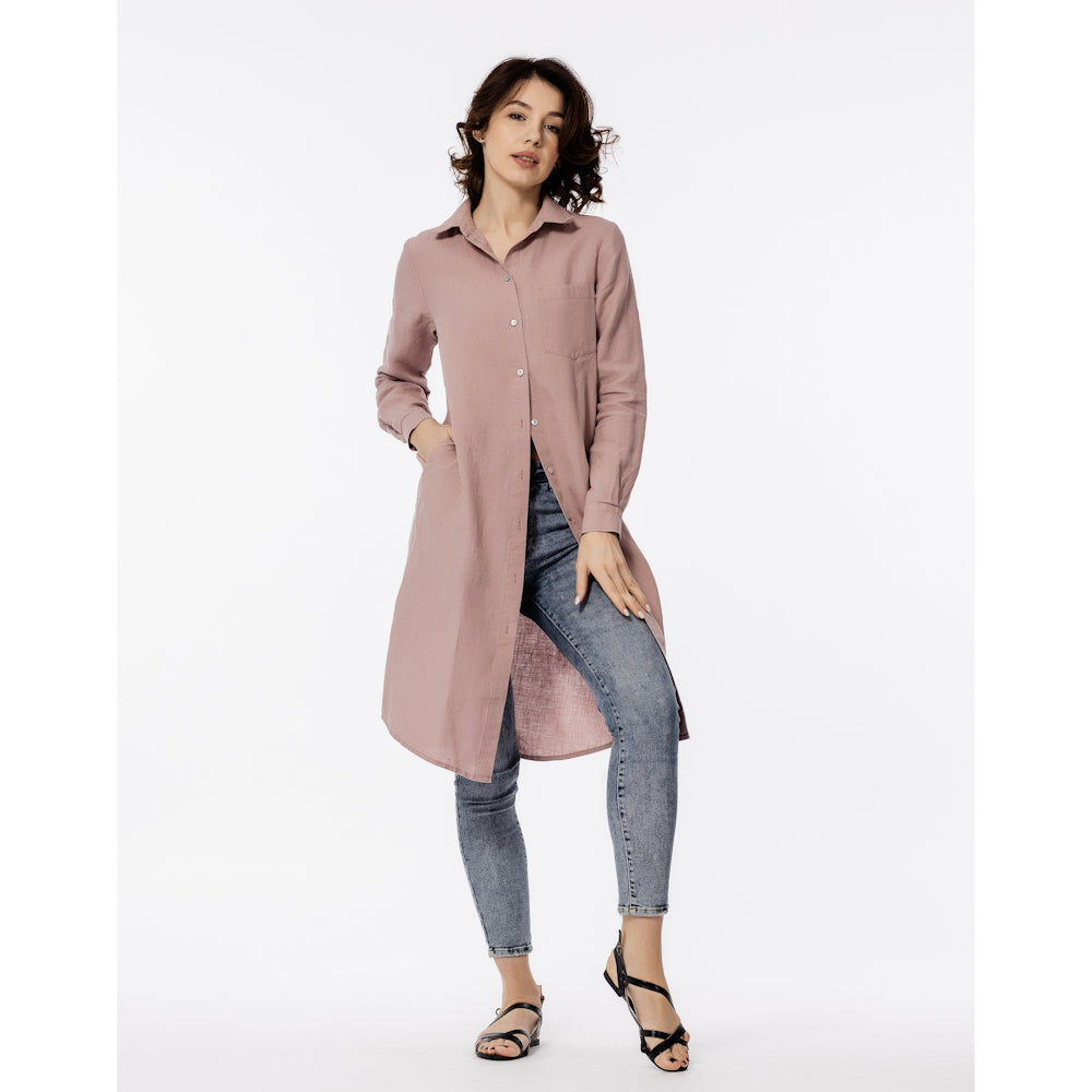Linen Shirt-Dress - Dusty Rose - Luxury Medium Thick Linen