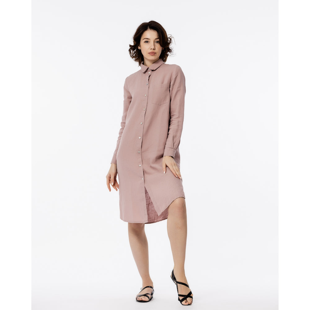 Linen Shirt-Dress - Dusty Rose - Luxury Medium Thick Linen