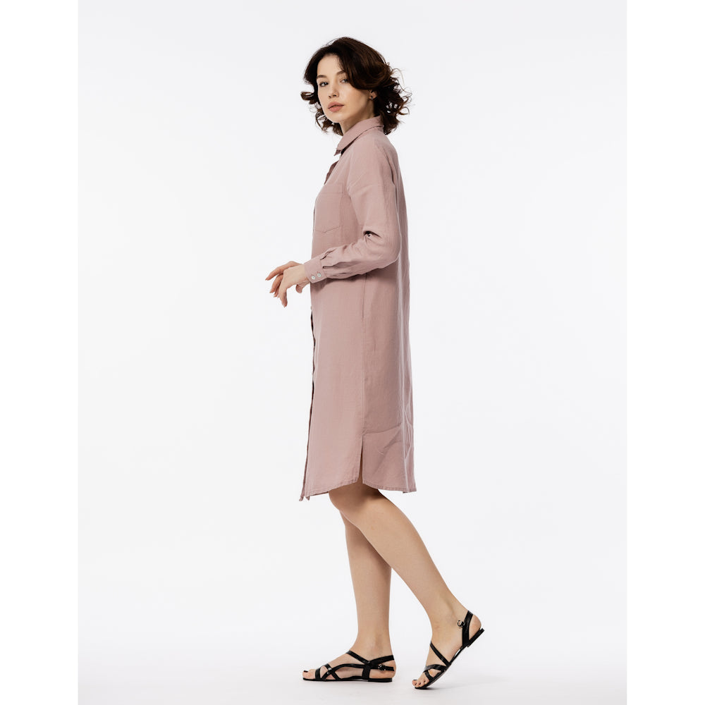 Linen Shirt-Dress - Dusty Rose - Luxury Medium Thick Linen