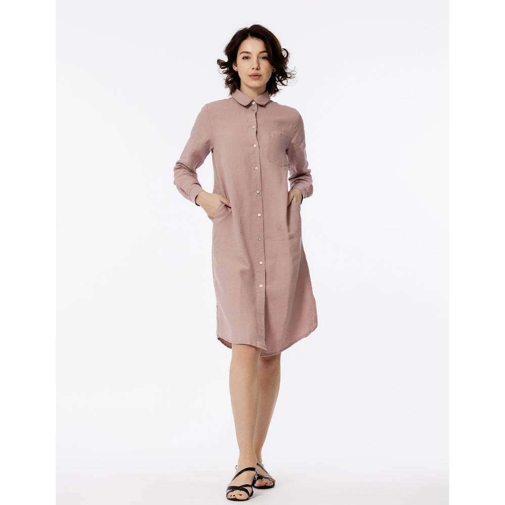 Linen Shirt-Dress - Dusty Rose - Luxury Medium Thick Linen