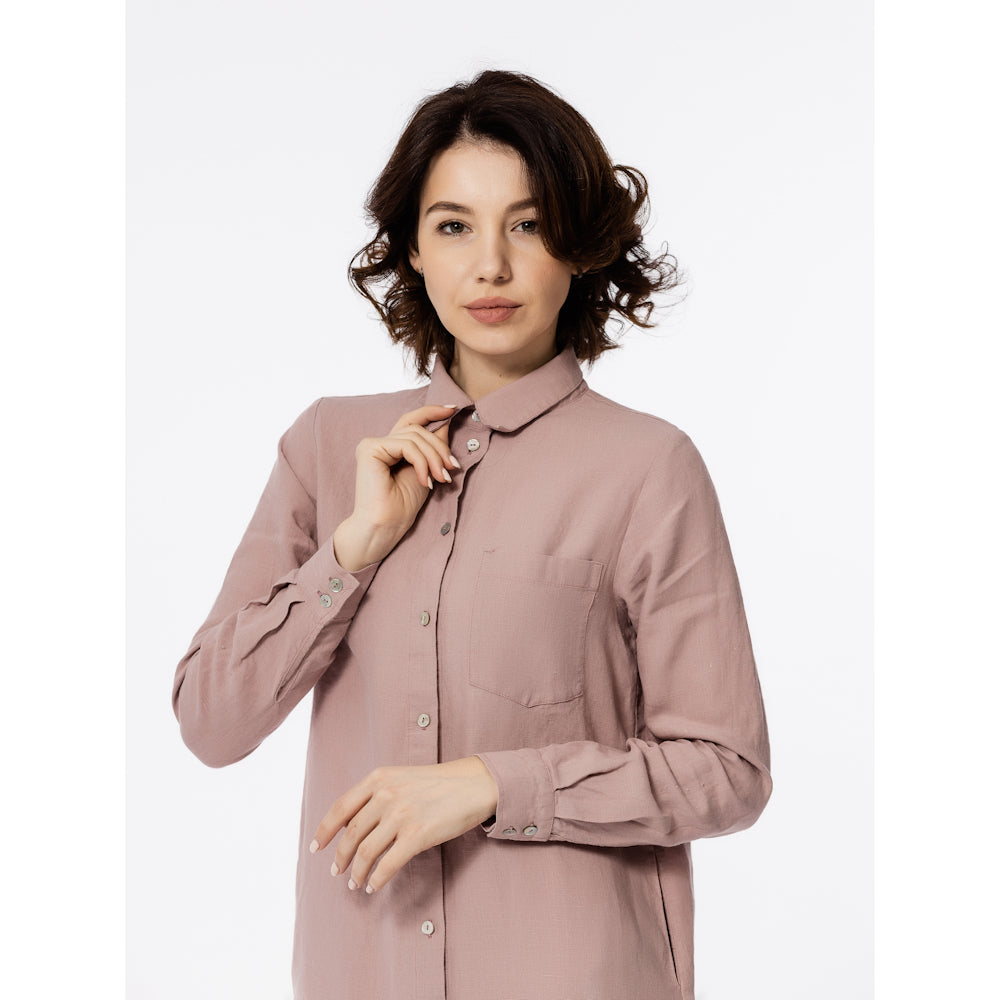 Linen Shirt-Dress - Dusty Rose - Luxury Medium Thick Linen