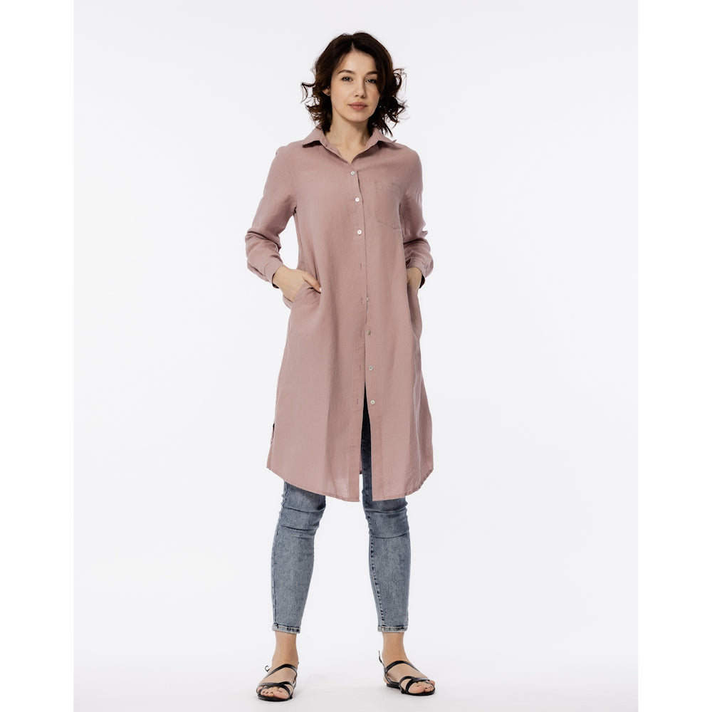 Linen Shirt-Dress - Dusty Rose - Luxury Medium Thick Linen