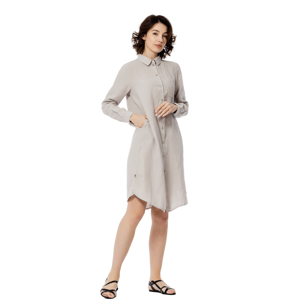 Linen Shirt-Dress Light Grey Luxury Medium Thick Linen – L