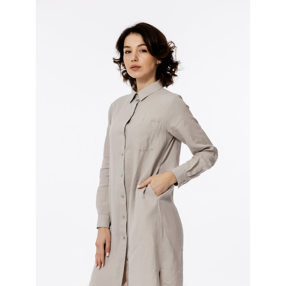 Linen Shirt-Dress - Light Grey - Luxury Medium Thick Linen