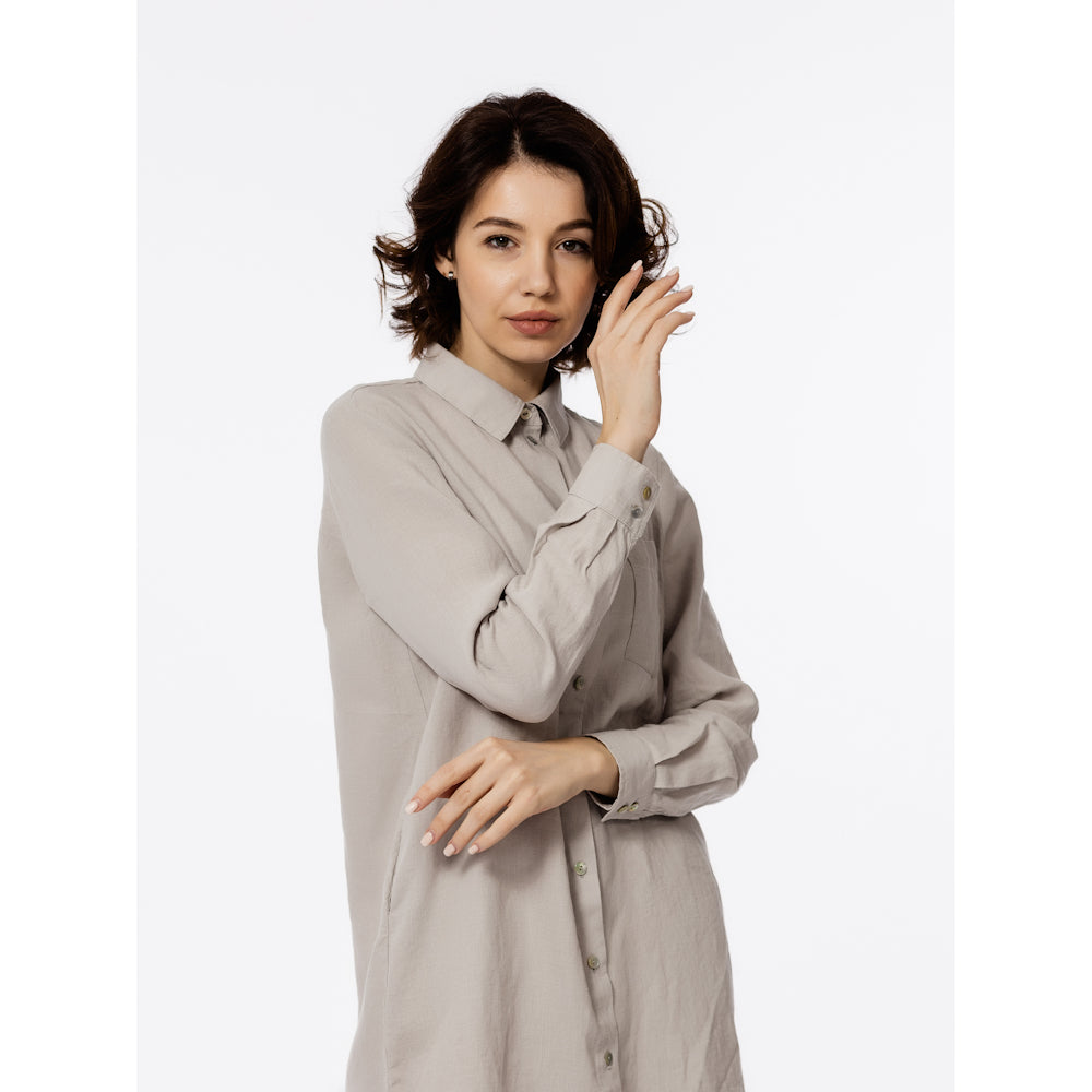 Linen Shirt-Dress - Light Grey - Luxury Medium Thick Linen