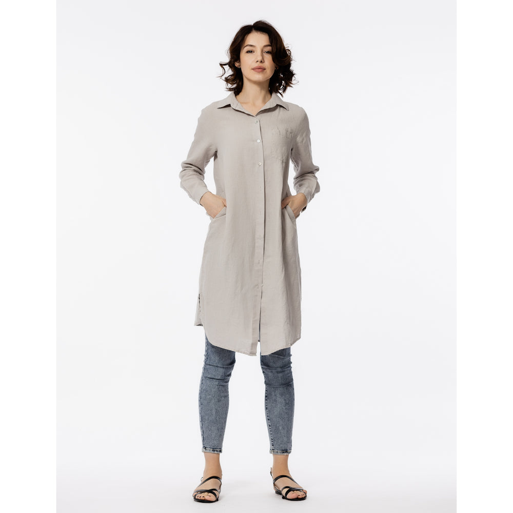 Linen Shirt-Dress - Light Grey - Luxury Medium Thick Linen