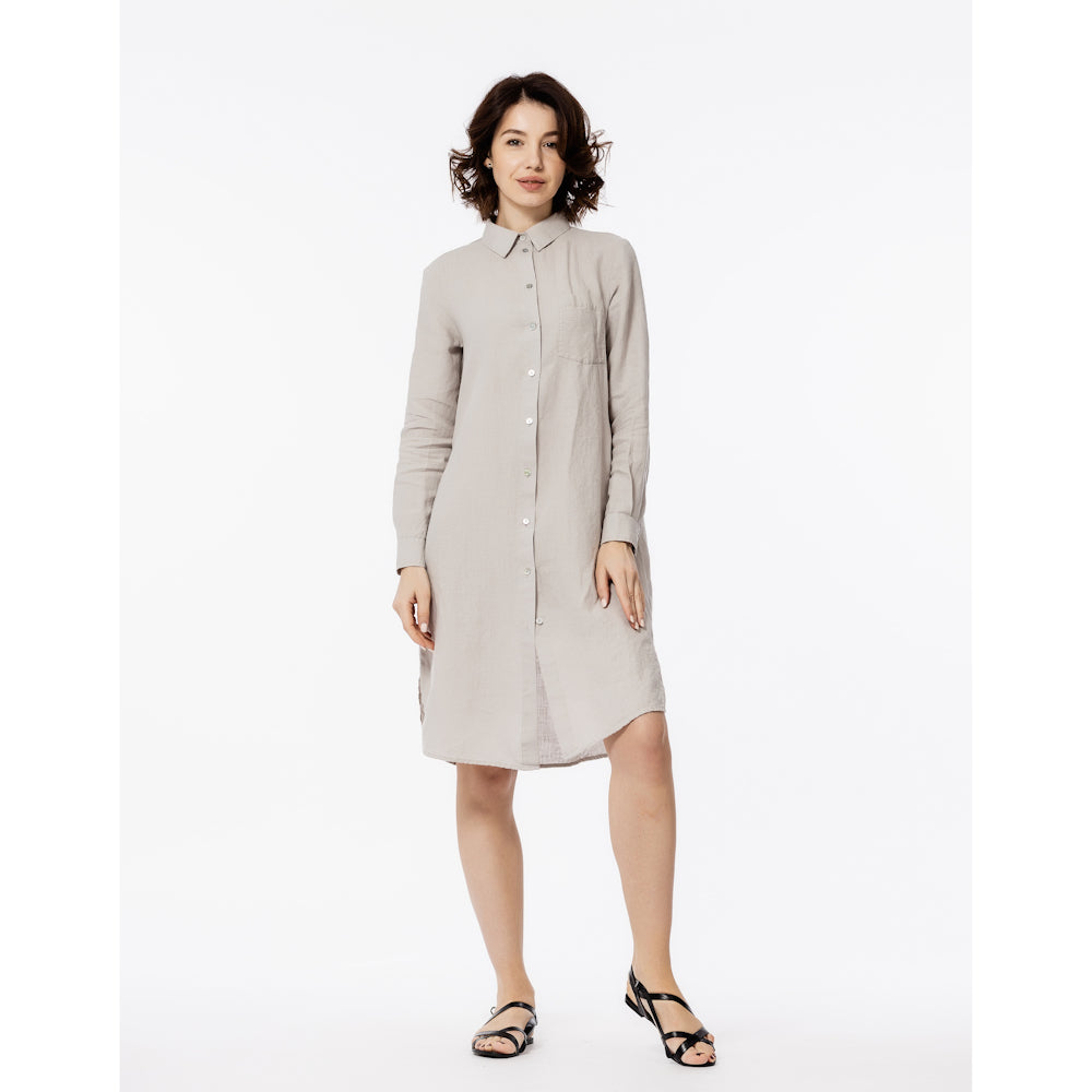 Linen Shirt-Dress - Light Grey - Luxury Medium Thick Linen