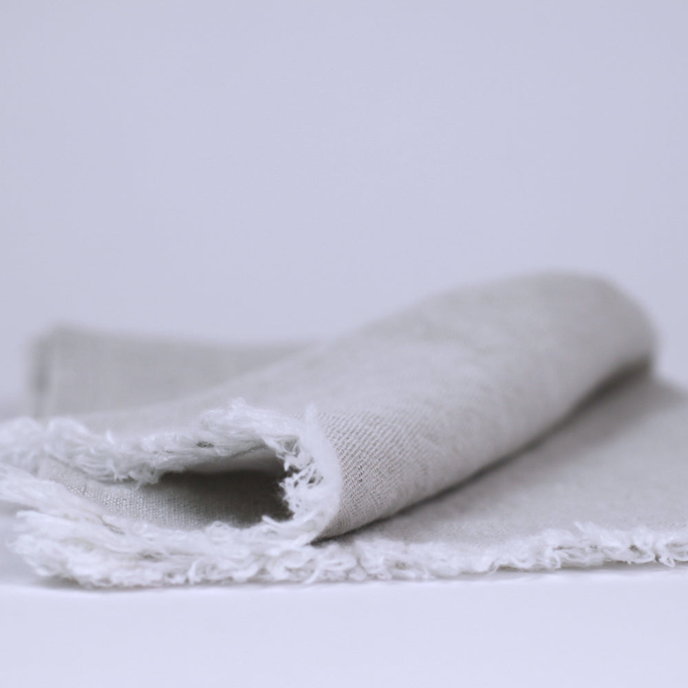 Linen Guest Towel - Stonewashed - Light Natural with Frayed Edges - Luxury Thick Linen
