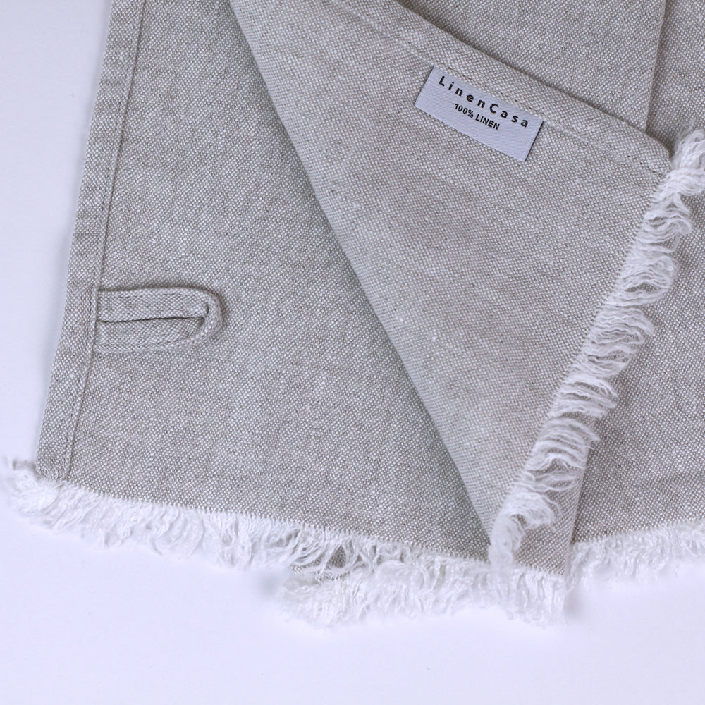 Linen Guest Towel - Stonewashed - Light Natural with Frayed Edges - Luxury Thick Linen