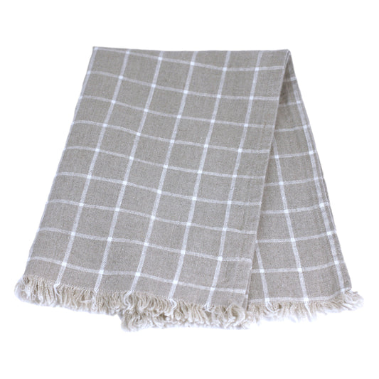 Linen Guest Towel - Stonewashed - Natural with White Squares and Frayed Edges - Luxury Thick Linen