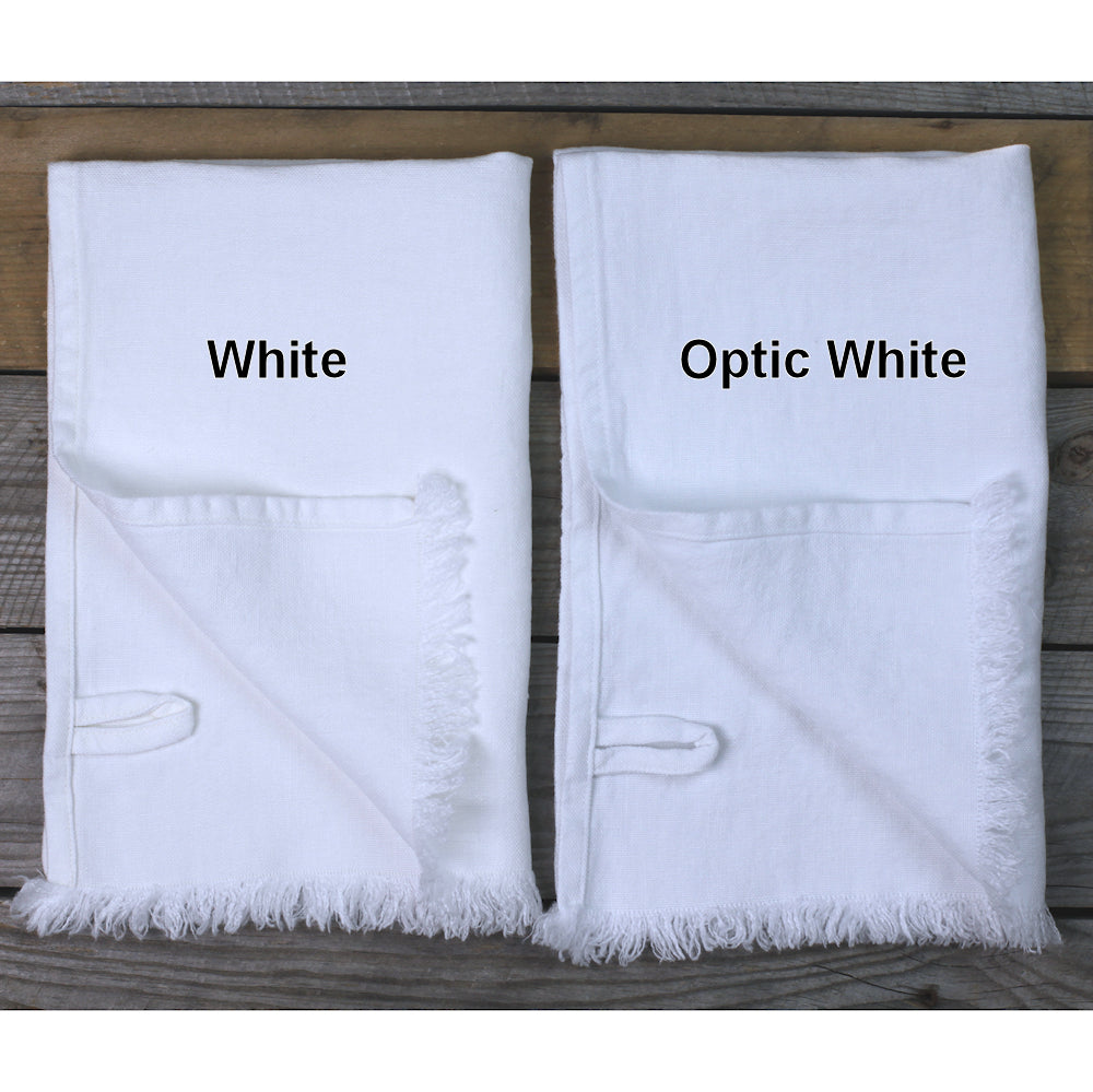 Linen Guest Towel - Stonewashed - Optic White with Frayed Edges - Luxury Thick Linen