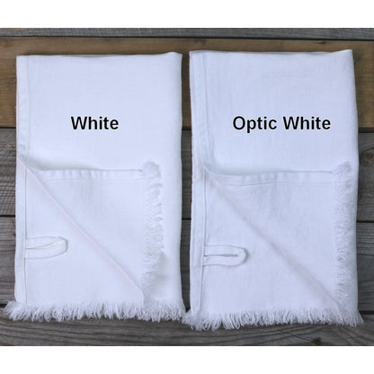 Linen Hand Towel - Stonewashed - Optic White with Frayed Edges -  Luxury Thick Linen
