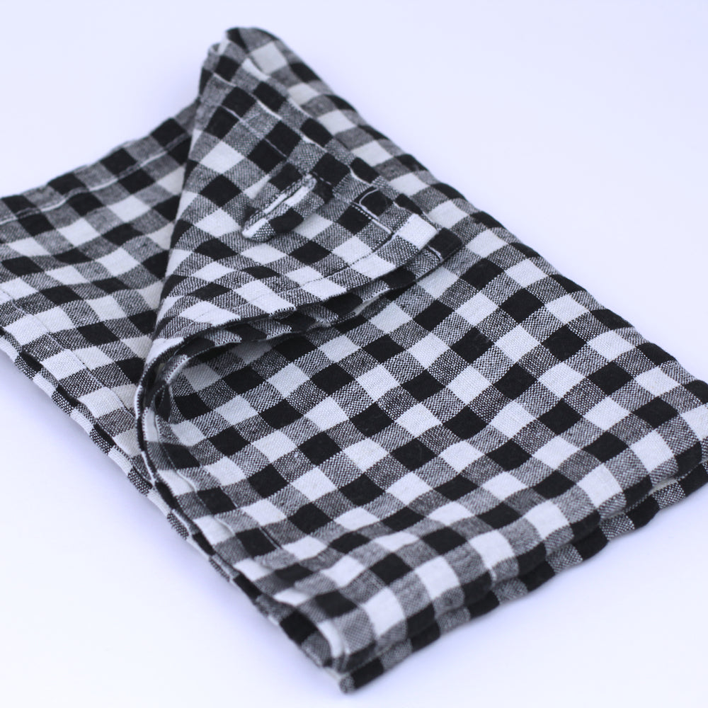 Linen Hand Towel - Stonewashed - Black White Squares - Thin Linen