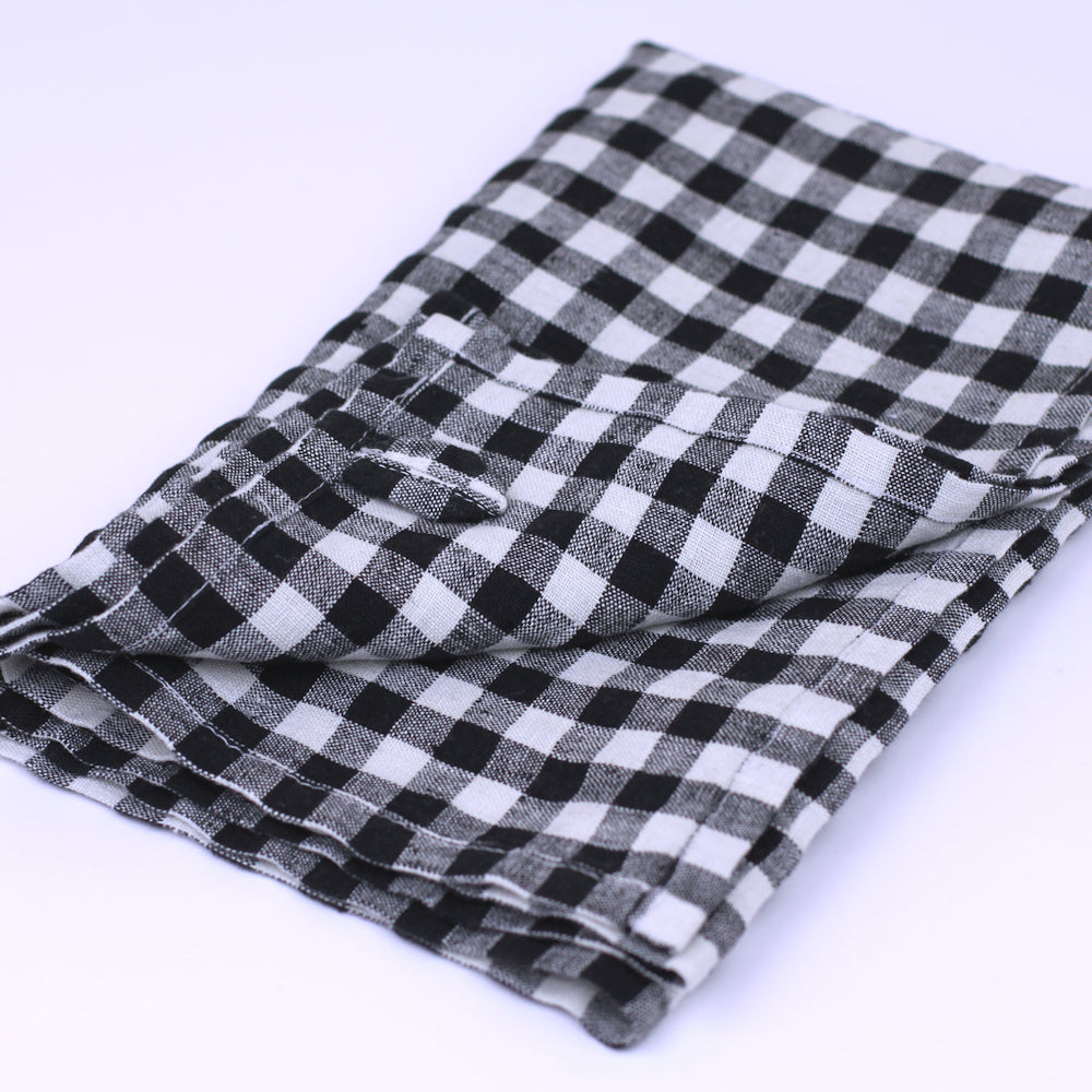 Linen Hand Towel - Stonewashed - Black White Squares - Thin Linen