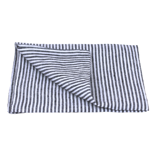 Linen Hand Towel - Stonewashed - Black White Thin Stripes - Thin Linen