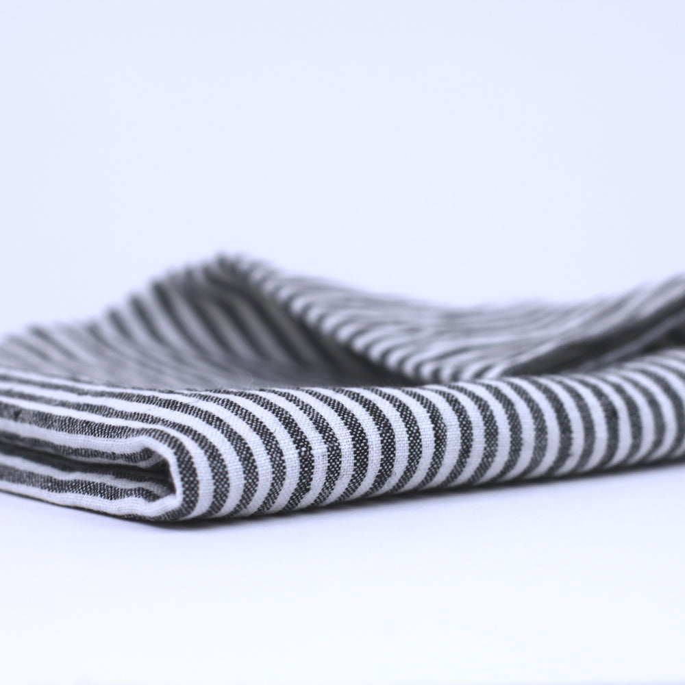 Linen Hand Towel - Stonewashed - Black White Thin Stripes - Thin Linen