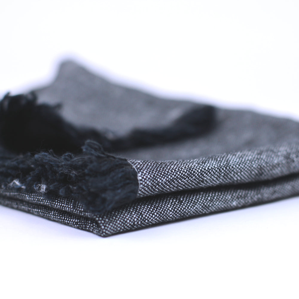 Linen Hand Towel - Stonewashed - Black with Frayed Edges - Luxury Thick Linen