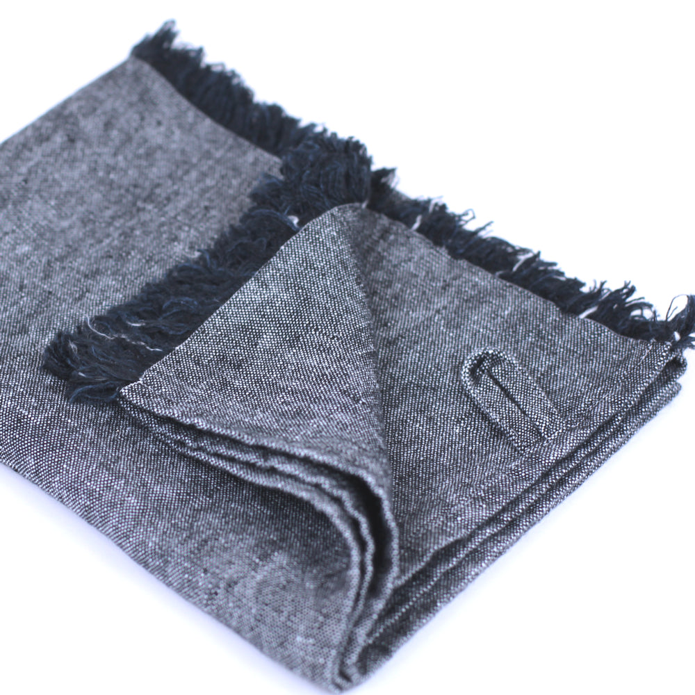 Linen Hand Towel - Stonewashed - Black with Frayed Edges - Luxury Thick Linen