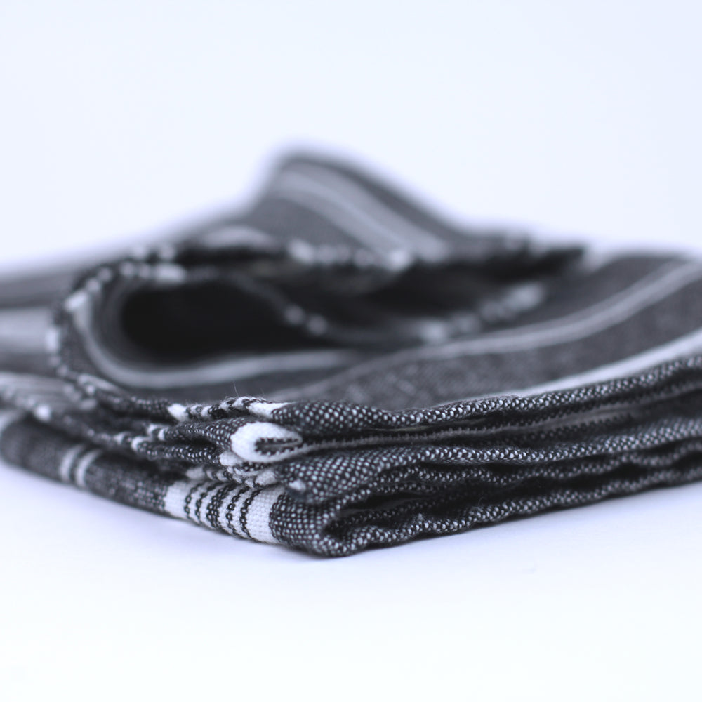 Linen Hand Towel - Stonewashed - Black with White Stripes 3 - Luxury Thick Linen