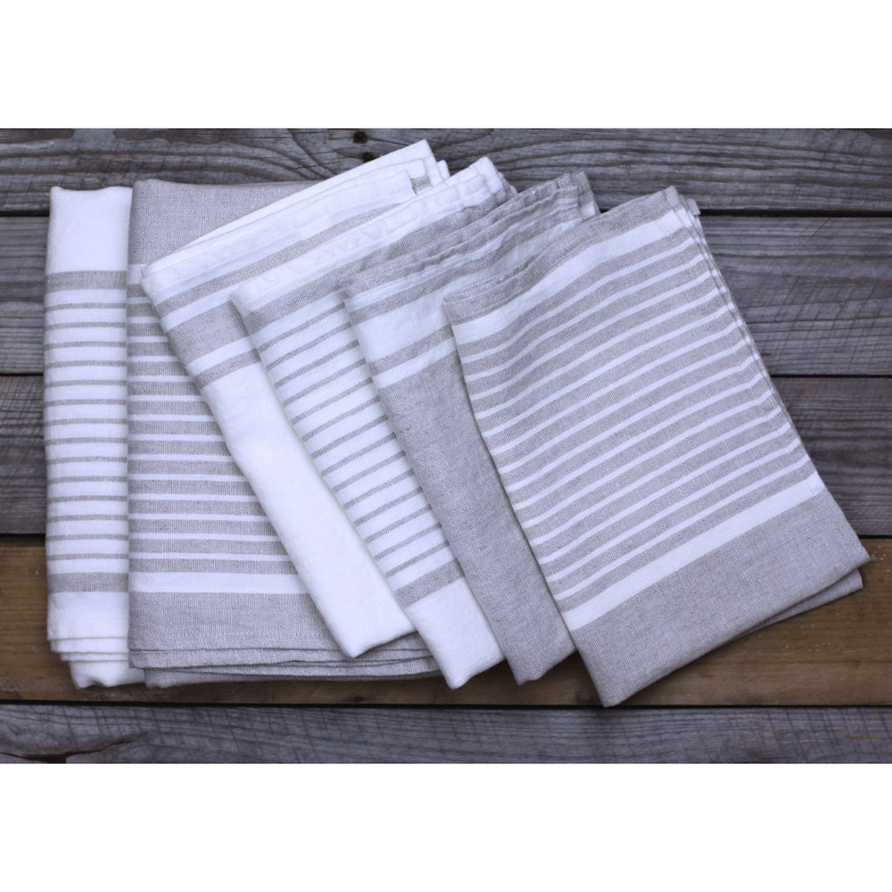 Linen Hand Towel - Stonewashed - Light Natural with White Stripes 2 - Luxury Thick Linen