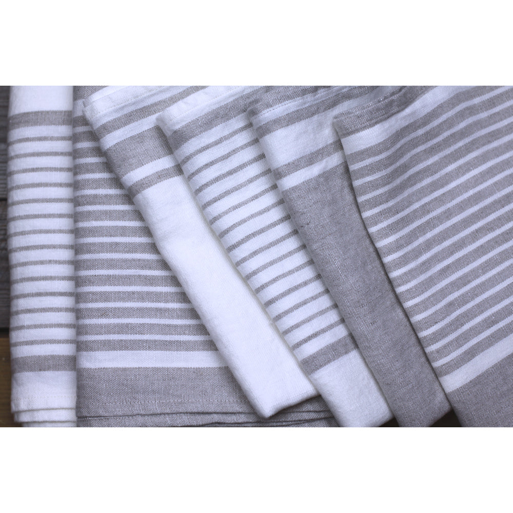 Linen Hand Towel - Stonewashed - Light Natural with White Stripes - Luxury Thick Linen