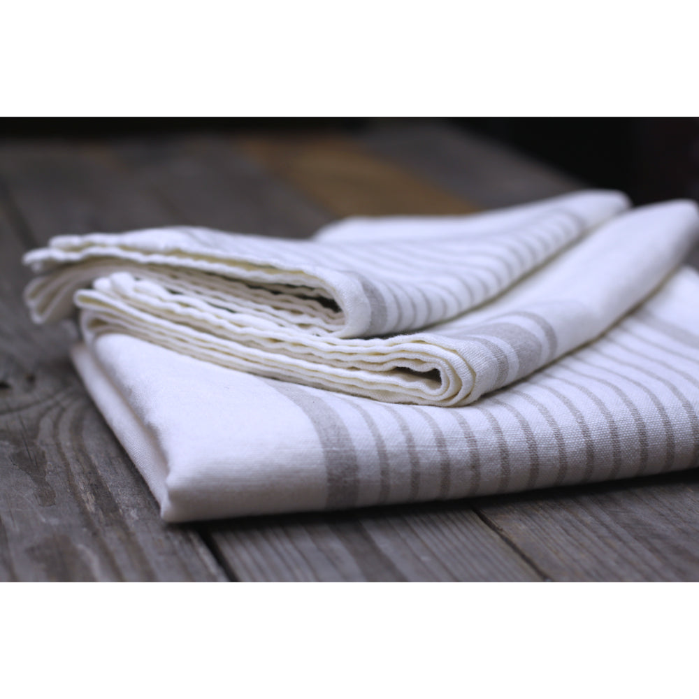 Linen Hand Towel - Stonewashed - White with Light Natural Stripes - Luxury Thick Linen