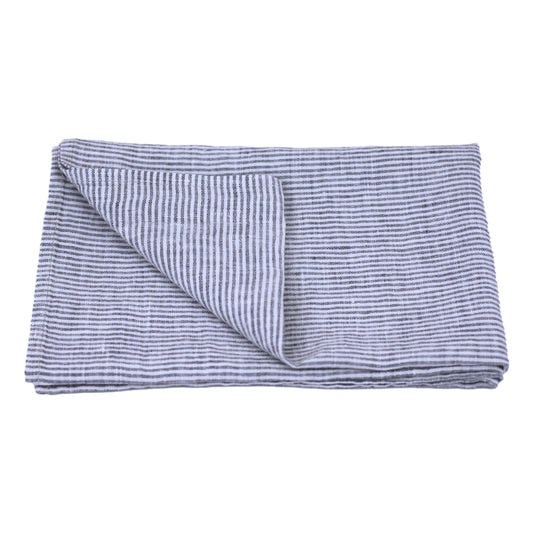 Linen Hand Towel - Stonewashed - Grey White Pinstripes - Thin Linen