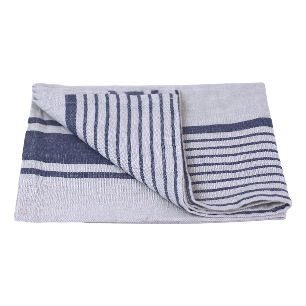 Linen Hand Towel - Stonewashed - Grey with Blue Stripes 2 - Luxury Thick Linen