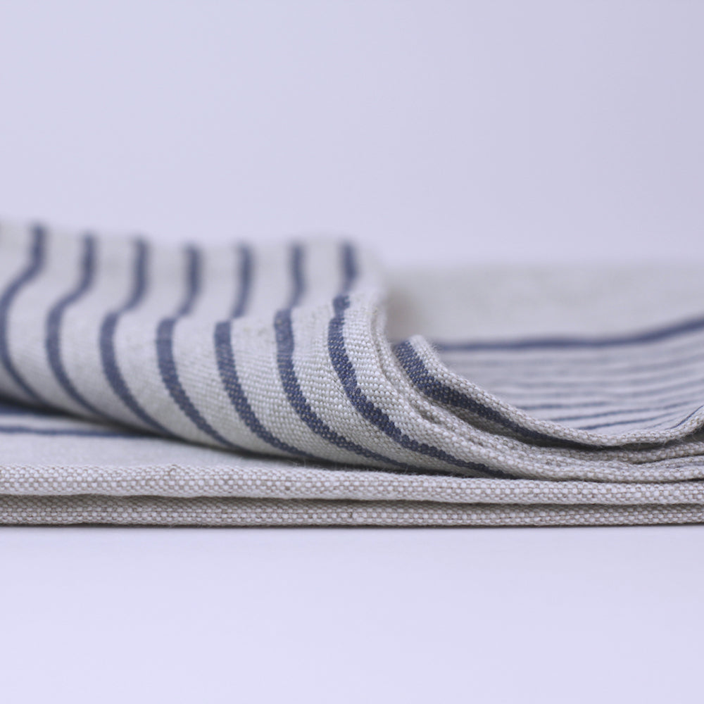 Linen Hand Towel - Stonewashed - Grey with Blue Stripes 2 - Luxury Thick Linen