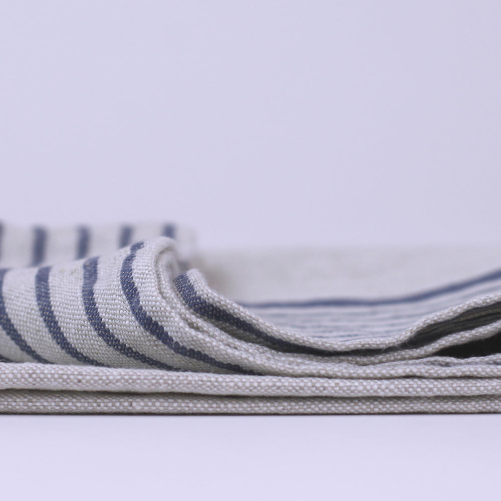 Linen Hand Towel - Stonewashed - Grey with Blue Stripes 2 - Luxury Thick Linen