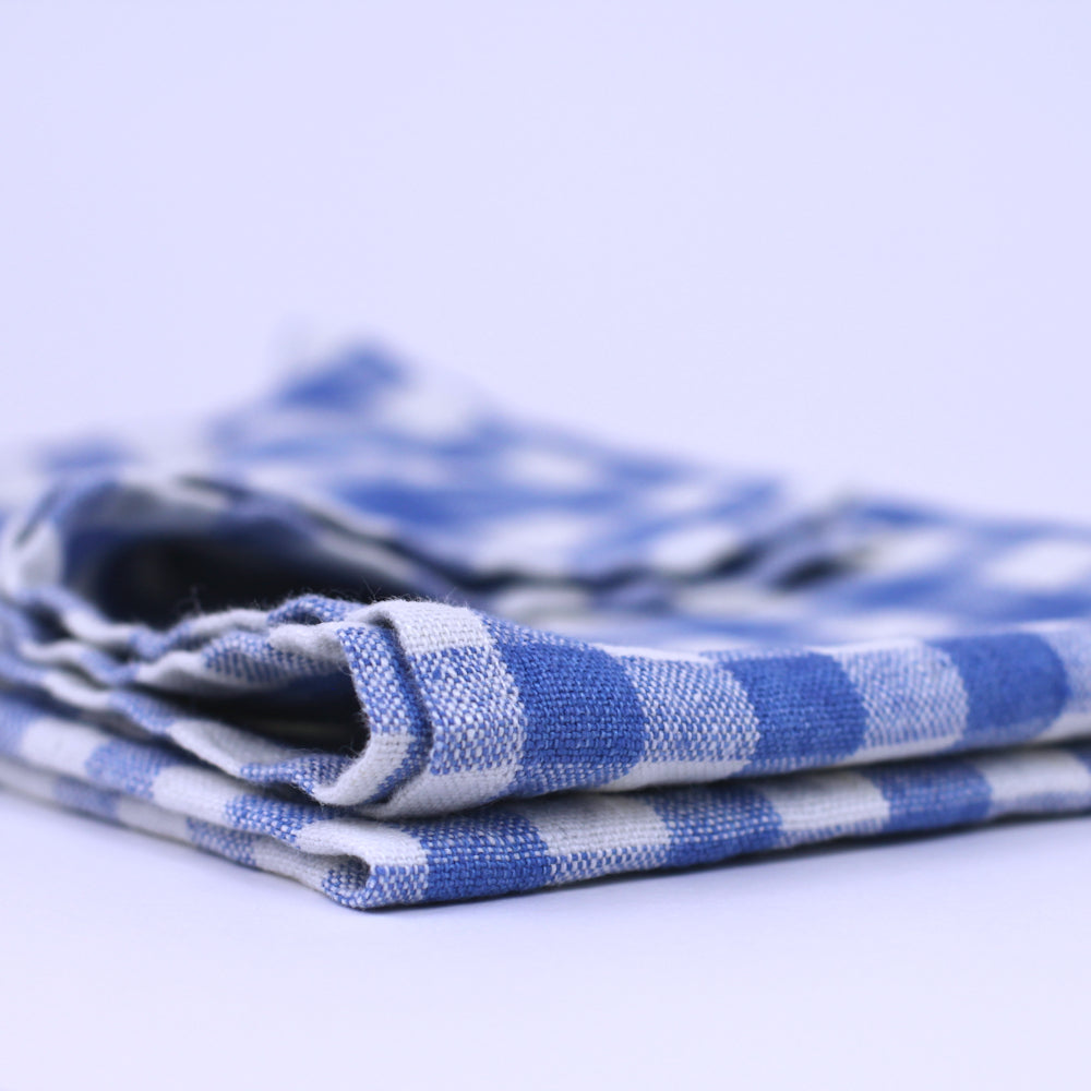 Linen Hand Towel - Stonewashed - Light Blue White Squares - Thin Linen