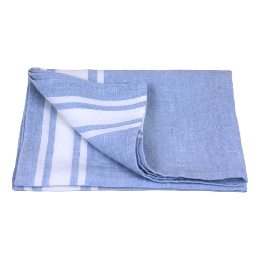 Linen Hand Towel - Stonewashed - Light Blue with White Stripes - Luxury Thick Linen