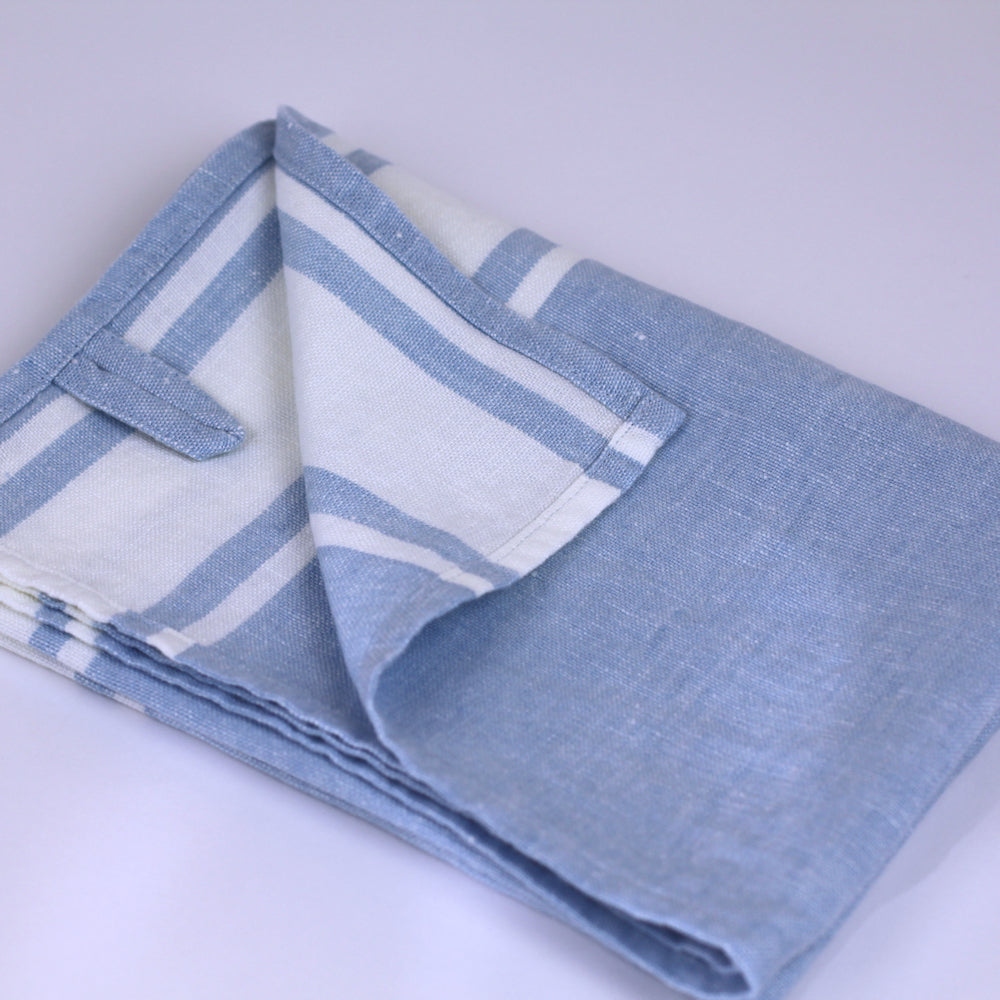 Linen Hand Towel - Stonewashed - Light Blue with White Stripes - Luxury Thick Linen