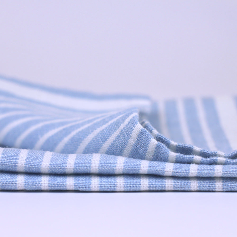 Linen Hand Towel - Stonewashed - Light Blue with White Stripes 2 - Luxury Thick Linen