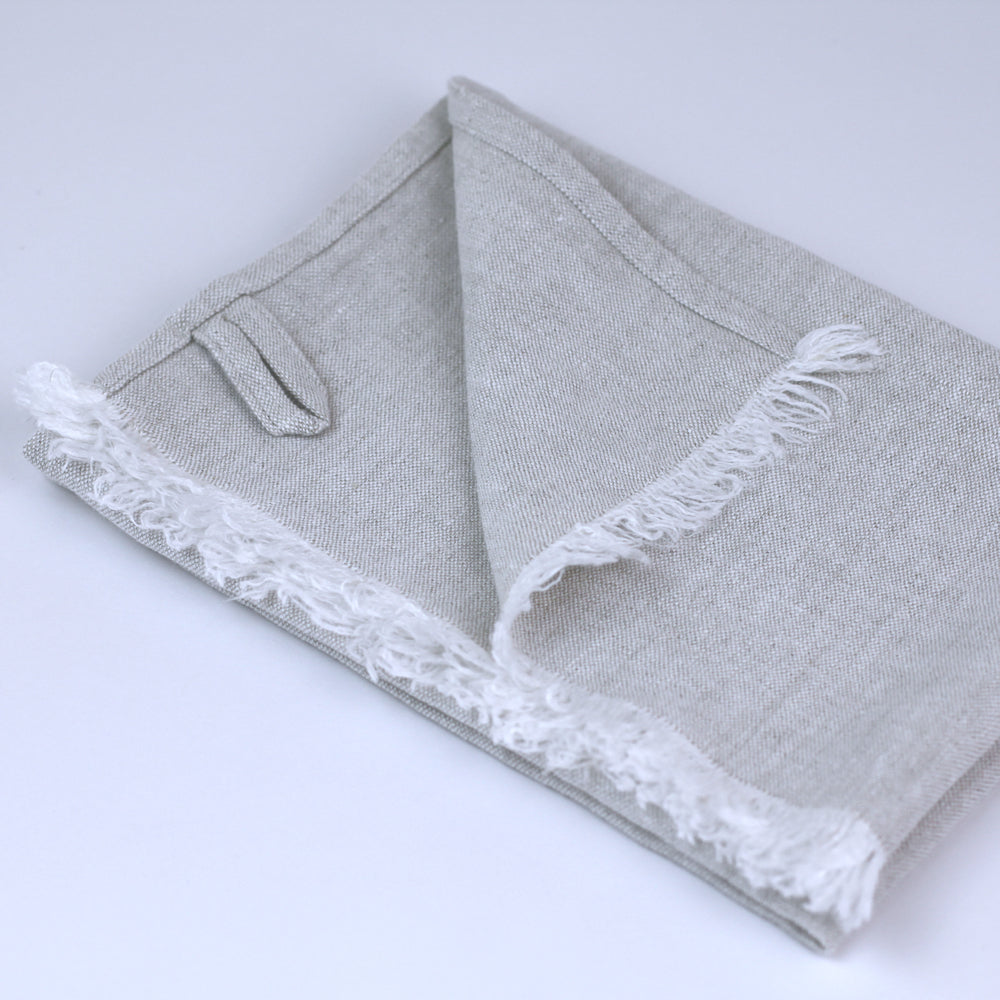 Linen Hand Towel - Stonewashed - Light Natural with Frayed Edges - Luxury Thick Linen