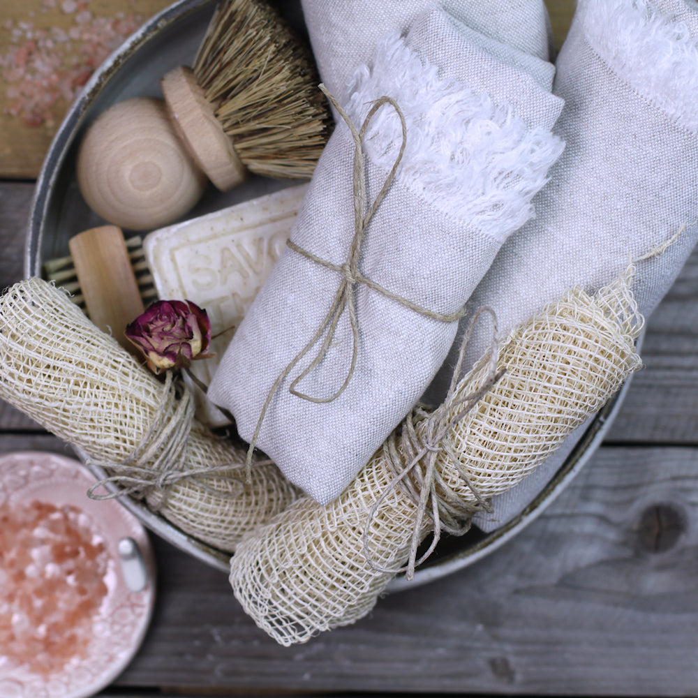 Linen Guest Towel - Stonewashed - Light Natural with Frayed Edges - Luxury Thick Linen