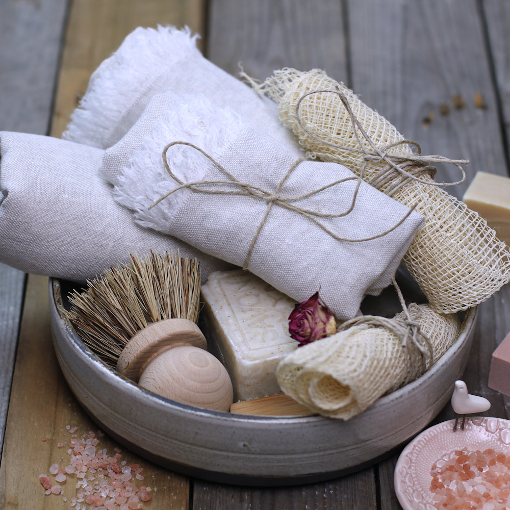 Linen Hand Towel - Stonewashed - Light Natural with Frayed Edges - Luxury Thick Linen