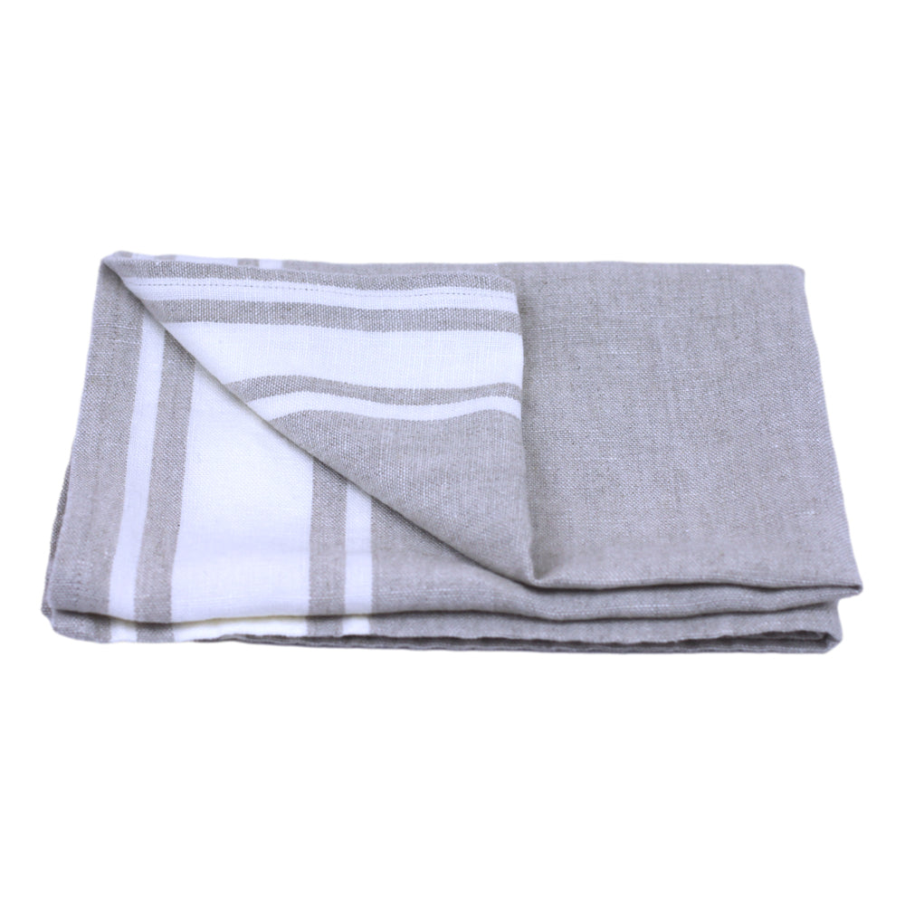 Linen Hand Towel - Stonewashed - Light Natural with White Stripes - Luxury Thick Linen