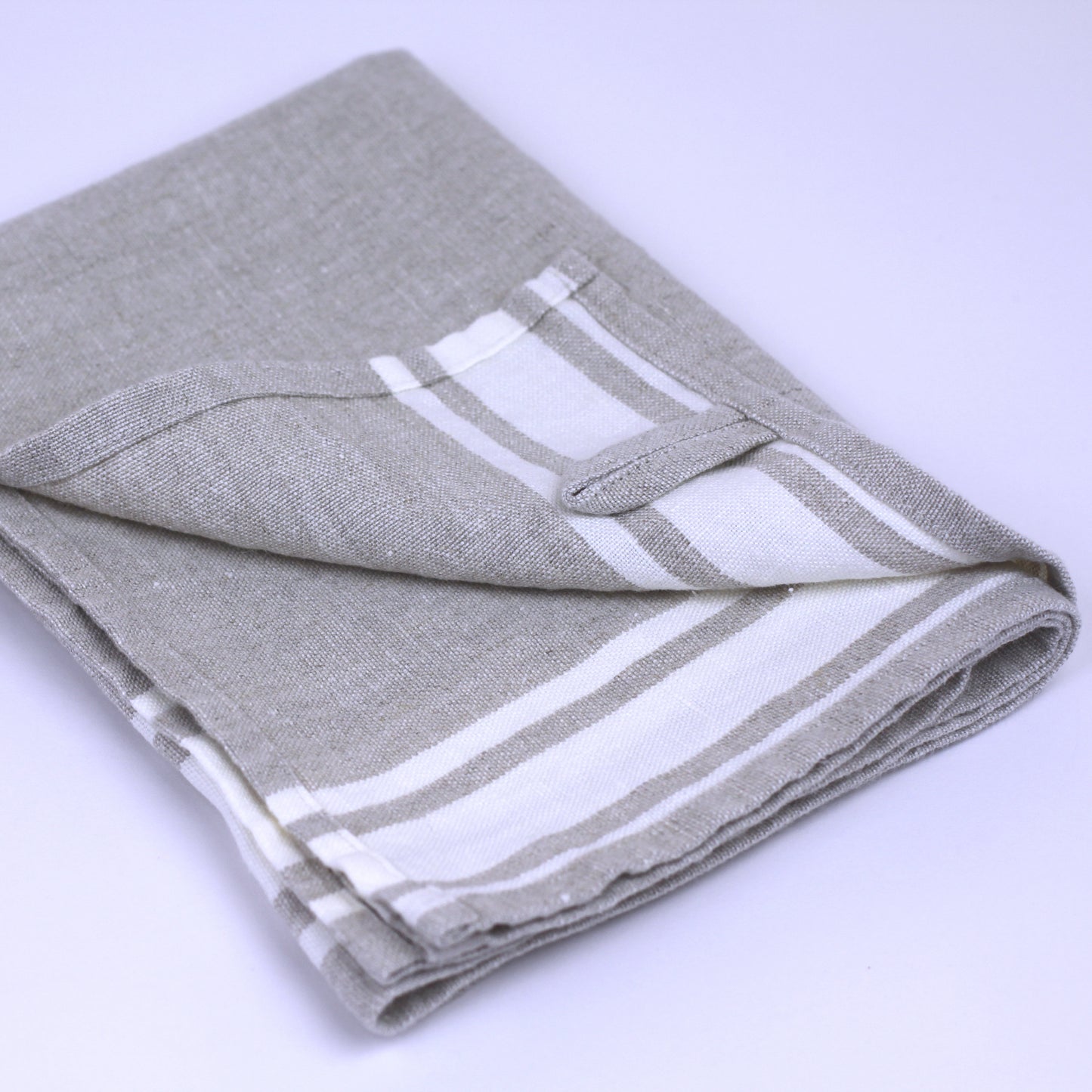 Linen Hand Towel - Stonewashed - Light Natural with White Stripes - Luxury Thick Linen