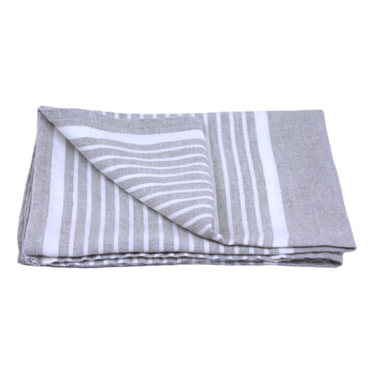 Linen Hand Towel - Stonewashed - Light Natural with White Stripes 2 - Luxury Thick Linen