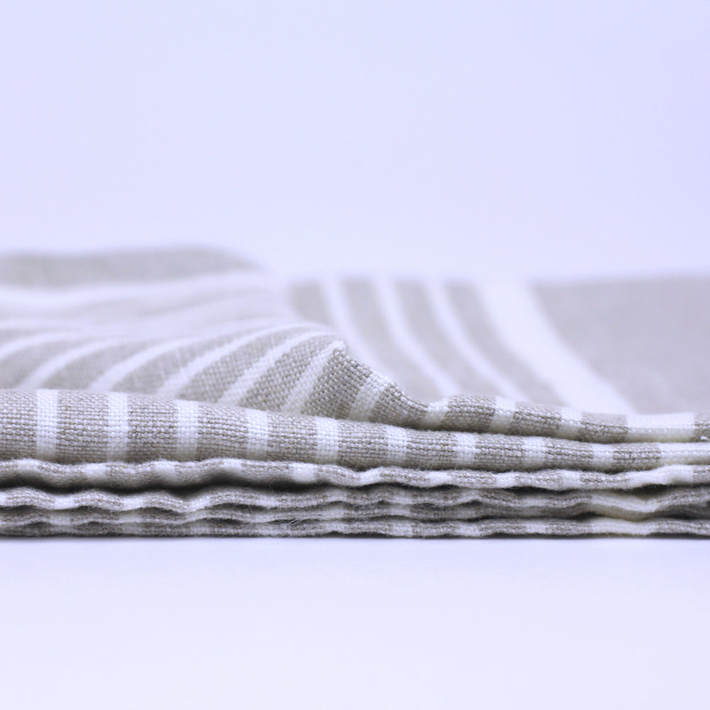 Linen Hand Towel - Stonewashed - Light Natural with White Stripes 2 - Luxury Thick Linen