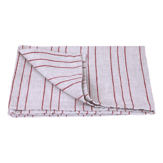 Linen Hand Towel - Stonewashed - Light Natural with Red Pinstripes - Luxury Thick Linen