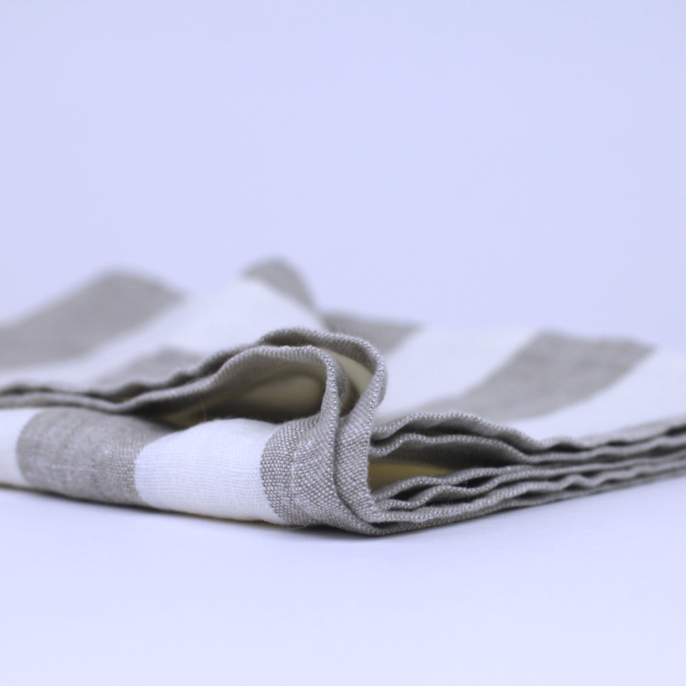 Linen Hand Towel - Stonewashed - Natural White Wide Stripes - Thin Linen