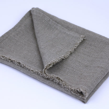 Linen Hand Towel - Stonewashed - Natural with Frayed Edges - Luxury Thick Linen