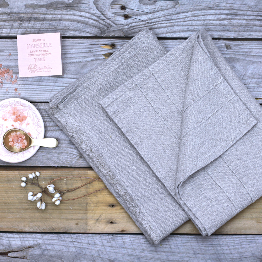 Linen Hand Towel - Stonewashed - Natural with Frayed Edges - Luxury Thick Linen