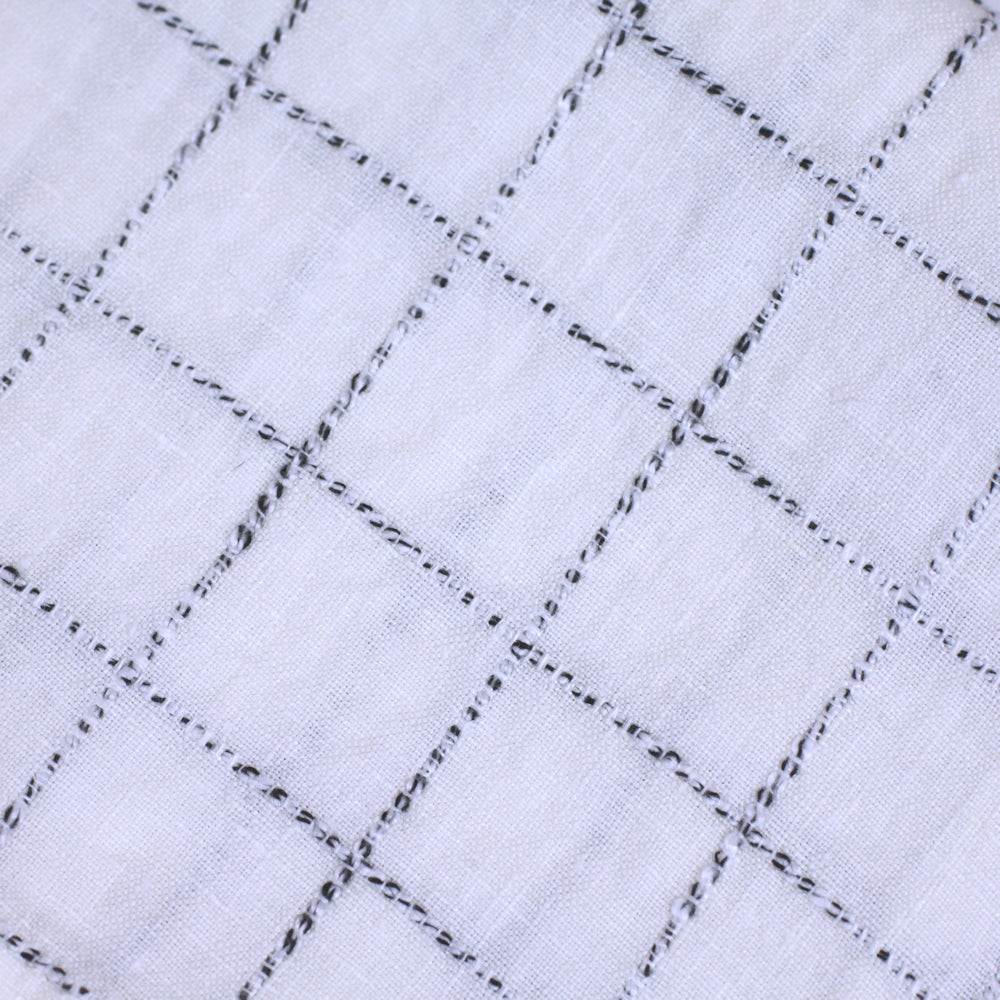 Linen Hand Towel - Stonewashed - White with Twisted Black Yarn Squares - Medium Thick Linen