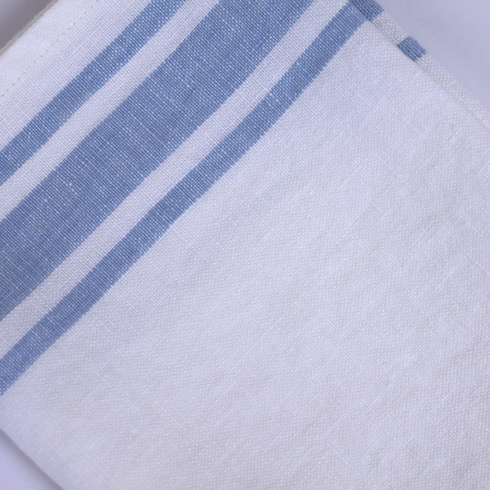 Linen Hand Towel - Stonewashed - White with Light Blue Stripes - Luxury Thick Linen