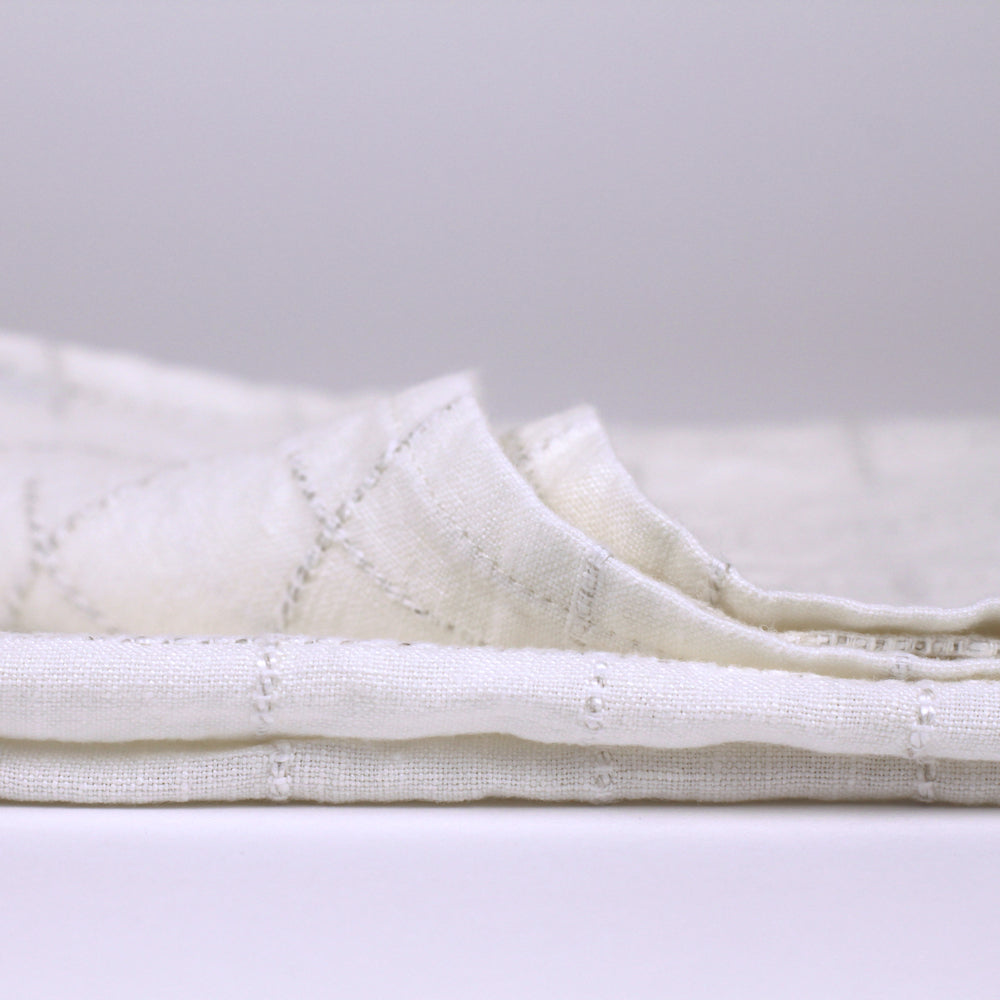 Linen Hand Towel - Stonewashed - White with Twisted Natural Yarn Squares - Medium Thick Linen
