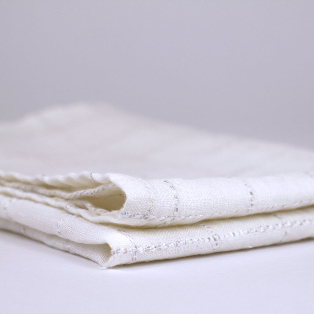 Linen Hand Towel - Stonewashed - White with Twisted Natural Yarn Squares - Medium Thick Linen